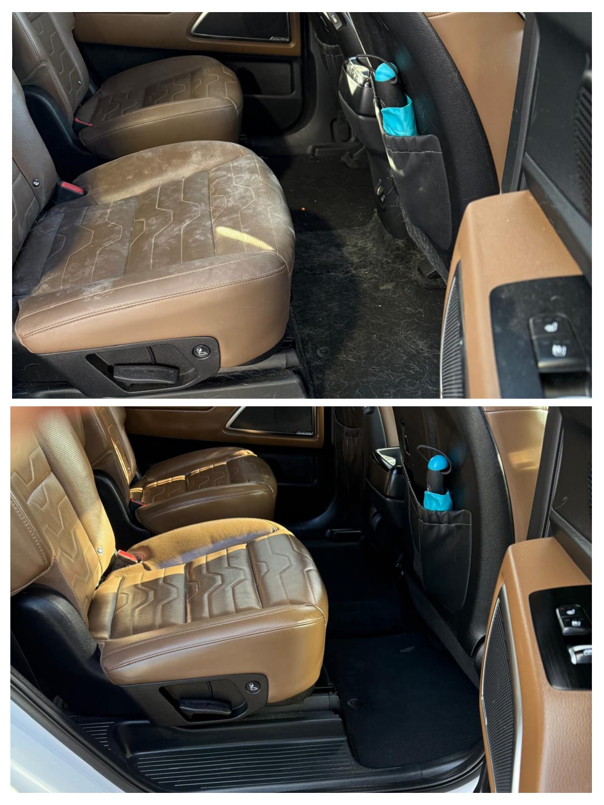 Leather captain's seat and door pocket cleaning