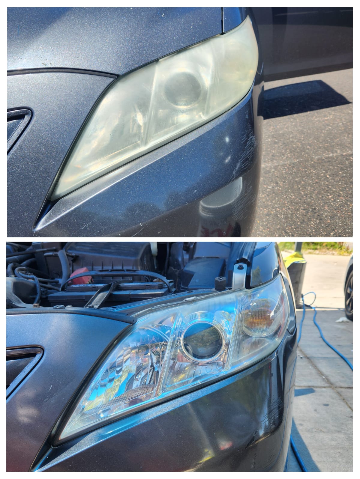 Headlight restoration, before and after